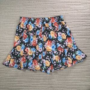 cotton bleu womens medium black floral ruffle skort elastic waist mini skirt...
